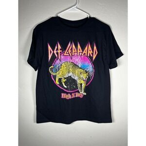 Def Leppard High n Dry Black T-Shirt Graphic Tee Leopard Print